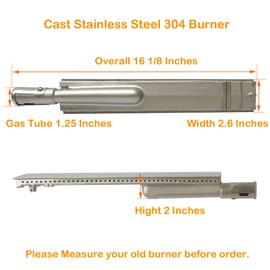 Heavy Duty Cast Stainless Steel 304 Bull Grill Burner Replacement Parts Outdoor Premium Gas BBQ Grill Burner for Bull Lion Cal Flame Blaze Aussie Bakers Chefs Turbo Coyote Jenn Air Nexgrill Charbroil