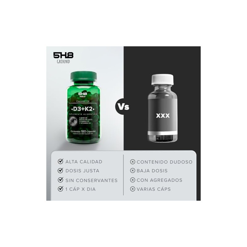 Vitamina D3+K2 Adicionado Con Aceite De Coco - 180 Capsulas