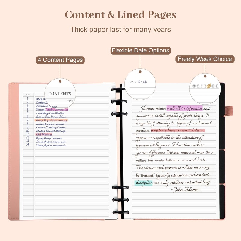 Yoment Refillable Notebooks for Work 5 Subject with Removable Dividers