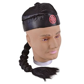 Black Chinese Hat with Pigtail - 1 Pc, Oriental Design Costume Accessory, Ideal for Themed Parties, Chinese New Year & Celebrations