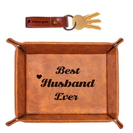 Best Husband Ever Gifts for Husband from Wife PU Leather Valet Tray & Keychain, Unique Gifts for Him Husband Who Has Everything at Birthday Valentines Day Christmas Anniversary