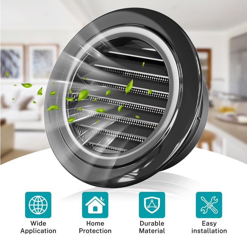 HG Power 6 inch Vent Cover, ABS Black Soffit Vent,