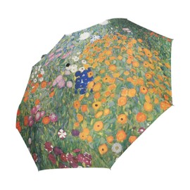 AHOMY Gustav Klimt Flower Garden Auto Open Close Folding Travel Umbrellas for Women Men