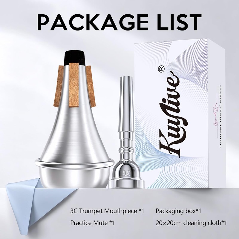 Kuylive 3C Trumpet Mouthpiece with Lightweight Aluminum Practice Trumpet Mute
