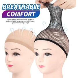 Gorro de Peluca 6 Piezas de redecilla de nailon para el pelo, cabello para peluca wig cap Juego de redecilla para peluca, elástica, Transpirable, 4 Redecilla para peluca color beige nude, 2 Redecilla para el pelo negras