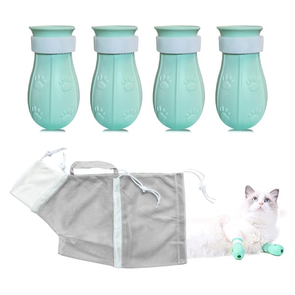 MSMUOEZ Anti-Scratch Silicone Cat Shoes, Adjustable Multifunctional Anti-Bite Shower Net,