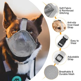 vsshe Dog Muzzle, Soft Adjustable Mesh Muzzles, Breathable Pet Mask Dog Training Muzzle, Prevent Eating Biting Chewing Dog Mouth Guard Cover for Small Medium Large Dogs (Grey, Large)