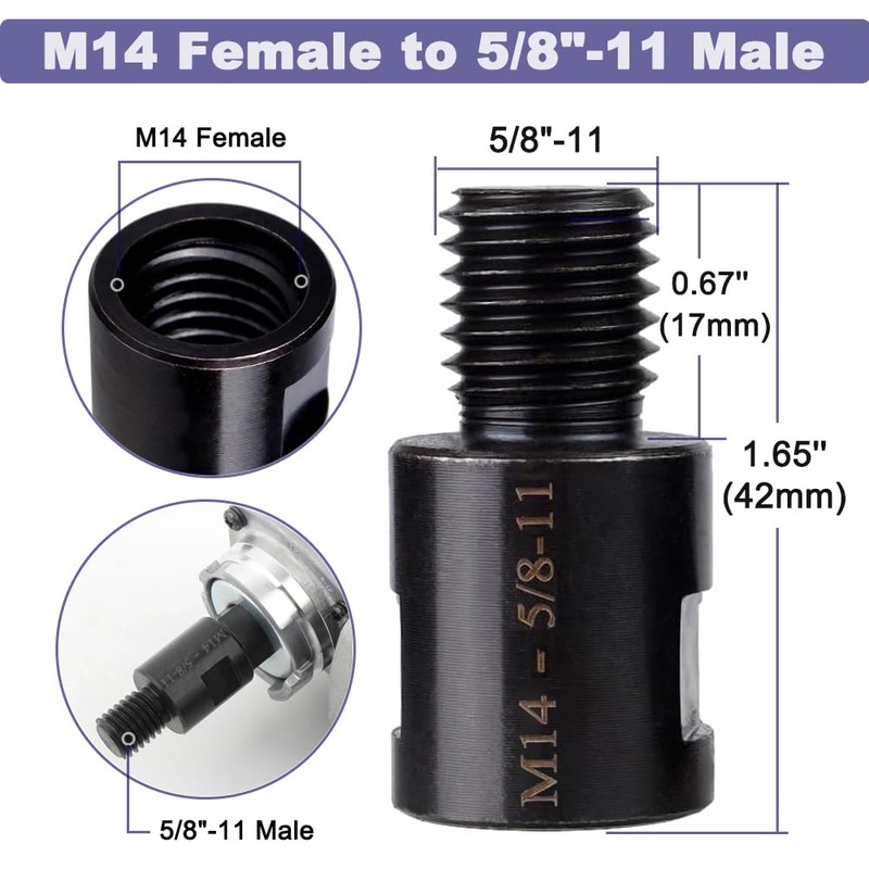 Saipor 2PCS Angle Grinder Attachments Adapter M14 Female to 5/8"-11
