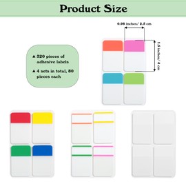 320 Pack Index Sticky Markers, Adhesive Strip Binder Sticky Tabs, 4 Sets 4 Colors, Index Sticky Markers, Adhesive Strips Tabs Sticky Notes Repositionable Tape Flags for Books, Binders, File Folders