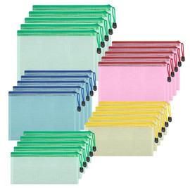 25 Pack Mesh Zipper Pouch Bags, 3 Sizes Plastic Zipper Pouches for Organization, Zipper Bags for Organizing Storage Letter Size Label Pocket Game Document Bag for Office Classroom School Supplies