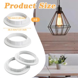 YINGLUBEN 4 Pack Lampshade Reducer Rings, E27 Lamp Shade Adapter Ring, E26 Lampshade Ring Converters, Plastic Light Socket Shade Rings, Light Shade Replacement Parts(White)