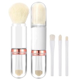 Set of 4 Makeup Brushes, Cute, Portable, Capsule, Case Face Powder Brush, Cosmetic Brush, For Sensitive Skin, Capsule Brush Set (White)