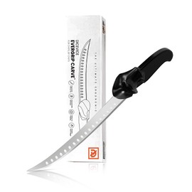 DICEVICE EverGrip Carve Carving Knife 10 Inch, High Carbon Stainless Steel Full Tang Granton Scimitar, Ergonomic Handle for Slicing Brisket, Carving Turkey & Filleting Fish, (Right Hand)