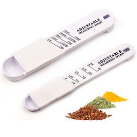 ZAAWUUT Adjustable Measuring Spoons, Set of 2, Measuring Spoons for Measuring Dry Semi Liquid Ingredients for Baking Cooking (White)