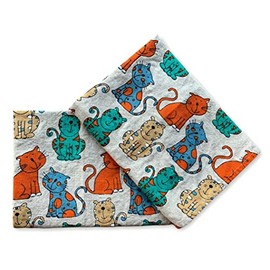 JOWOLLINA Set of 2 Gourmet Tea Towels, Kitchen Towels, Hand Towels, 44 x 68 cm, Half-Linen Stonewashed Printed (Cat Blue)