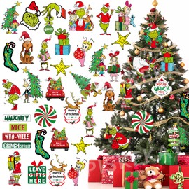 60Pcs Grinchs Christmas Tree Decorations Christmas Tree Ornaments, Christmas Tree Hanging Decorations, Whoville Christmas Ornament Decorations for Christmas Tree Indoor Home Decor