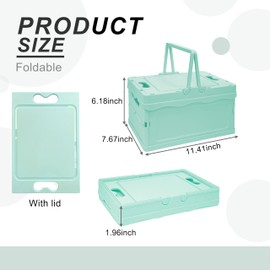 Tixill Small Collapsible Storage Crates, Foldable Plastic Baskets with Lids and Handles for Organizing, Mini Stackable Bins for Home Kitchen Bedroom Bathroom Office (12 * 8 * 7InBlue)