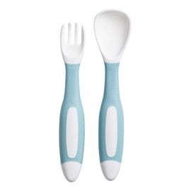Mars Baby Silicone Baby Spoons Set for Self-Feeding - Bendable Learning Utensils for Toddlers - Perfect for Introducing Solids - With Travel Case - Blue