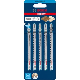 Bosch 5x EXPERT Wood 2-side clean T308BP Jigsaw Blade (for Solid wood furniture board, Plywood, Length 117 mm, Professional Accessory Jigsaw)