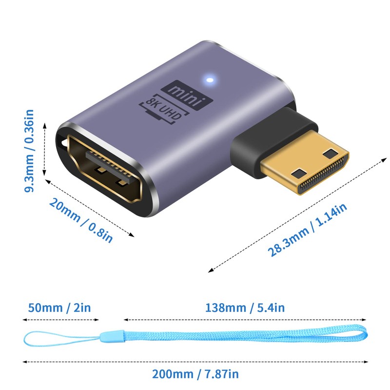 Duttek 8K Right Angled HDMI to Mini HDMI Adapter, 48Gbps
