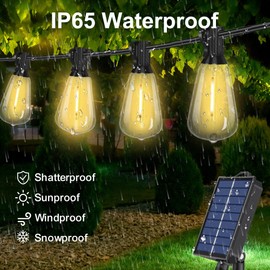 YOSION Solar Powered Warm White LED Outdoor String Light with Remote Control, Shatterproof Light Bulbs for Backyard Garden Patio Pergola Gazebo Bistro Bedroom Christmas Wedding Party (10+1 Bulbs)
