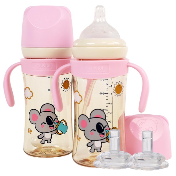 AIWIBI Anti-Colic Baby Bottle, 9 oz, Weighted Straw Baby Bottle