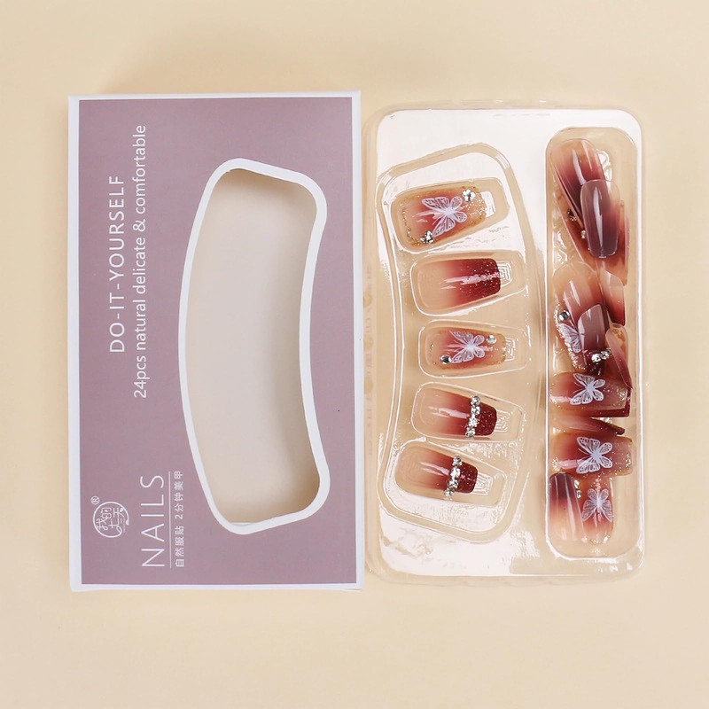 Short Nail Tips, Set of 24 Pieces, Fake Nails, Gradient,