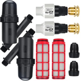 2 Set Drip Irrigation Pressure Regulator Kit,25 PSI Pressure Reducer with Backflow Preventer,Inline Drip Irrigation Filter,1/2" Tubing Connector,Garden Hose Irrigation System Components（2 Set）