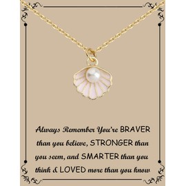 BNQL Seashell Pendant Necklace Beach Lover Gifts Scallop Necklace Enamel Blue Seashell Jewelry Gifts for Women Girls (seashell necklace pink)