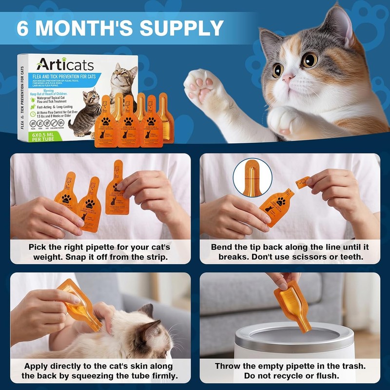 Cat Flea & Tick Care Drops, Easy-Apply Topical Formula for