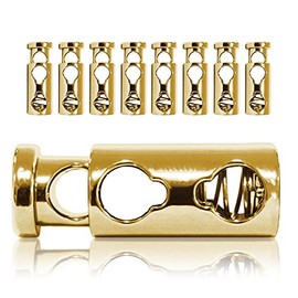 Metal Cord Stopper, Set of 8 Pieces, Cord Clamp, Straight Shape (Double Hole) 33 mm Long for Ropes, Jackets, Hand Bags, Colour: Gold