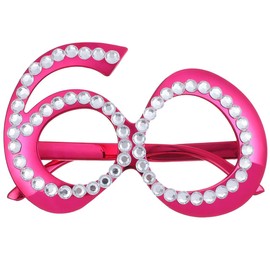 [NUOBESTY] 1 Pair 60th Birthday Party Glasses with Rhinestone Decoration Durable Plastic Photo Booth Props for Carnival Cosplay Party