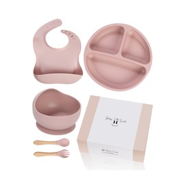WeeSTYLE Baby Tableware [Nursery Teacher Supervision] Does Not Turn Over With Suction Cups, Baby Tableware Set, Baby Tableware Set, Baby Shower Gift (Kusumi Bupink)