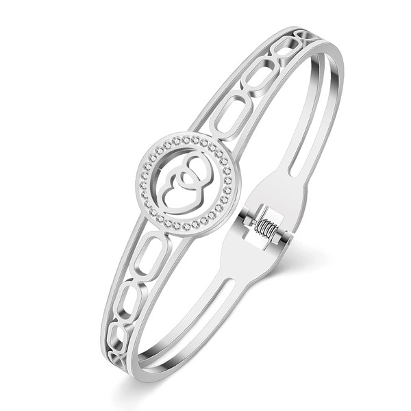 YAYAKO Stainless Steel Rhinestone Bracelet Bangle Dainty 18k Plated Silver