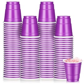 Roshtia 100 Pack 2 oz Plastic Shot Cups,4th of July Mini Disposable Shot Glasses 2 oz Small Plastic Cups for Wedding, Graduation Party, Beer Taste Serving, Snacks(Purple)