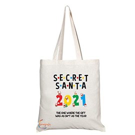 Coralgraph Inc TB504 SECRET SANTA 2021 Novelty Present Gift Printed Eco-Friendly Stylish Long Handled Tote Shoulder Bag