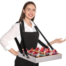 Wooden Vendor Trays with Strap 15 x 11 x 2 Inch Movie Night Party Serving Snack Trays Usherette Popcorn Drink Vending Concessions Tray Beverage Carrier for 20's Theme Costume Carnival Prop(White)