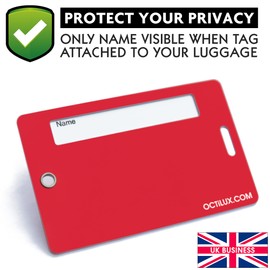 Strong PVC Luggage Tags, Secure, Easy to Spot, Privacy, Strong Steel Cable, 4 Pack Red