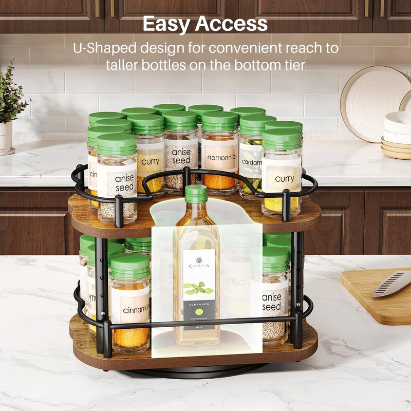 Spice Rack Organization for Cabinet - Height Adjustable Rotating Lazy