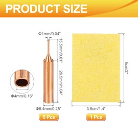 sourcing map 5 Pcs 900M Soldering Iron Tips Copper Non-Magnetic Welding Head with Cleaning Sponge Pad Replacement for Solder Station Tip (900M-T-1C)