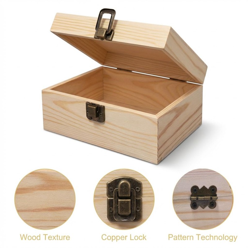 YXFZPAN Small Wooden Box with Hinged Lid - 6.88x4.52x2.36 Inch