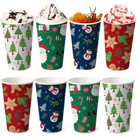 AIBIIN 80 pcs Christmas Paper Cups Xmas Disposable coffee Cups Snowflake Santa Elf Snowman Elk Christmas Cups 9 Ounce Drinking Tea Paper Cups