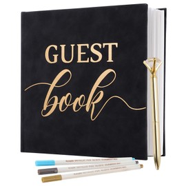 Elegant Guest Book Wedding, Leather Hardcover Funeral Memory Book with Gold Engraving, Guest Book for Funeral, Wedding, Christening, Baby Shower or Birthday, 112 Pages Guest Book Birthday, 22 x 21 cm
