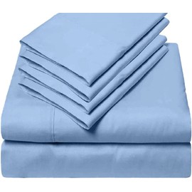 6 Piece Sheet Set 100% Giza Egyptian Cotton Sheets, Giza-Bed Sheet-Pillow, 1000-TC Long-Staple-Cotton, Sateen Weave Soft Silky Feel, Fits Mattress Upto 18" Deep Pocket- (Queen-Light Blue)
