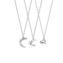 BNQL Generations Necklace Set Grandmother Mother Daughter Necklace Gift for Mom Granny (3 generations necklace set)