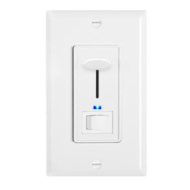 Maxxima Dimmer Electrical Light Switch - Featuring Blue Indicator Light, LED Compatible, 3-Way/Single Pole Use, 0-10V, Dimmable Lamp and Lighting Control, White Wall Plate Included