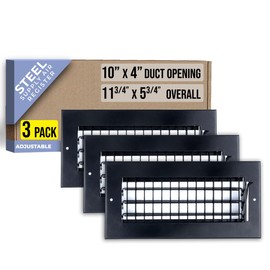 [3 Pack] Fits 10x4 Duct Opening Steel Adjustable Air Supply Grille by Handua | Register Vent Cover Grill for Sidewall and Ceiling | Black | Out. Dim.: 11.75" X 5.75"