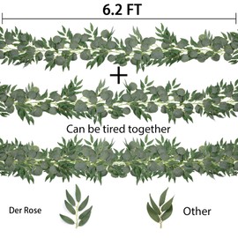 Der Rose 6 Pcs 6.2 Feet Artificial Silver Dollar Eucalyptus Leaves Garland with Willow Vines Twigs Leaves String for Doorways Greenery Garland Table Runner Garland Indoor Outdoor