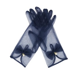 QRBTSCL Women's Wedding Bridesmaids Prom Evening Tea Party Gloves Mesh Short Gloves Navy