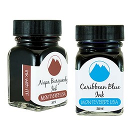 Monteverde 60ml Core Fountain Pen Ink Bottle (30ml Napa Burgundy Ink Bottle G309NB, 30ml Caribbean Blue Ink Bottle G309CU)